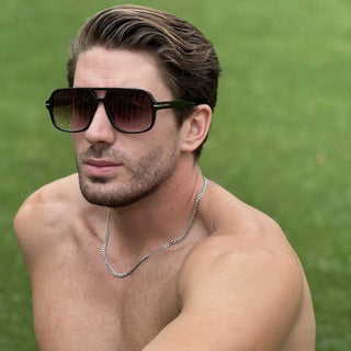 male model wearing double bridge sunglasses