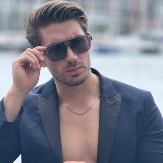 male model wearing double bridge sunglasses