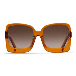 Orange sunglasses with brown gradient lenses on a white background