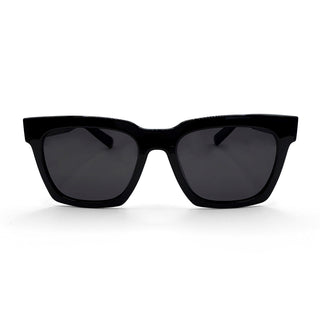 Black sunglasses with dark lenses on a white background