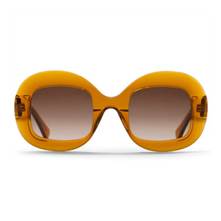 Orange sunglasses with brown gradient lenses on a white background