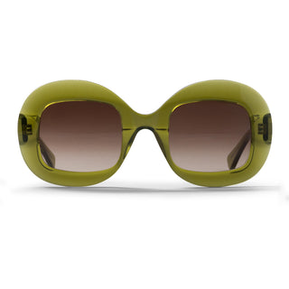 Green sunglasses with gradient lenses on a white background