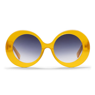 Yellow sunglasses with a white background
