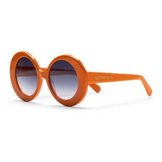 Orange sunglasses with a gradient lens on a white background