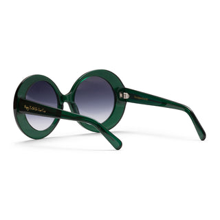 Green sunglasses with a white background