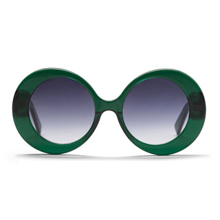 Green sunglasses with a white background