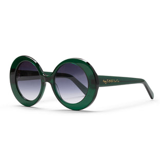 Green sunglasses with a white background