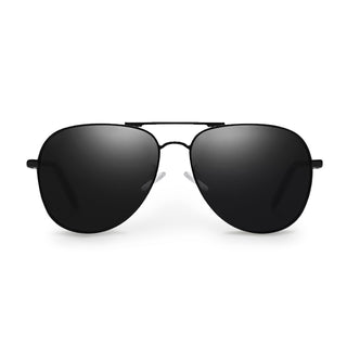Black aviator sunglasses on a white background
