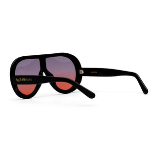 Black sunglasses with gradient lenses on a white background