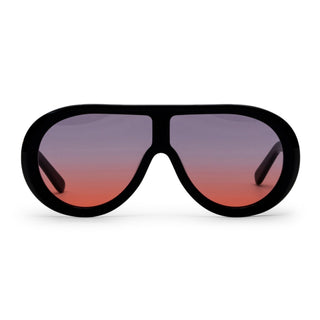 Black sunglasses with gradient lenses on a white background