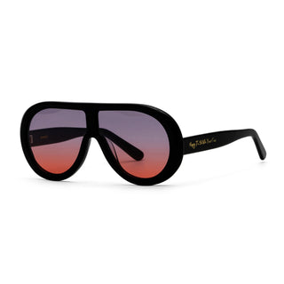 Black sunglasses with gradient lenses on a white background