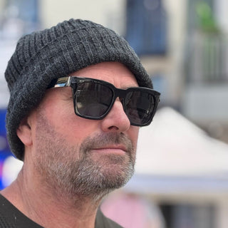 black sunglasses on man with beanie