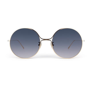 Round sunglasses with gold frame and dark gradient lenses on a white background
