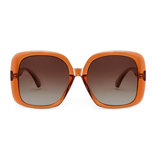 Orange sunglasses with brown gradient lenses on a white background