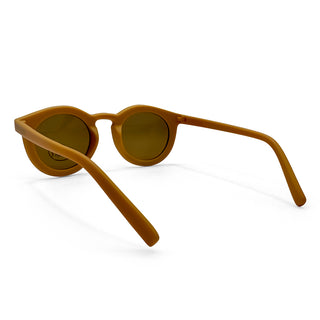 Brown sunglasses with round lenses on a white background