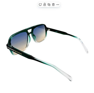Sunglasses with green and white frame on a white background