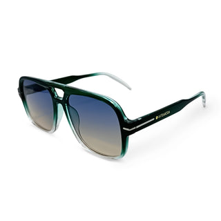 Green sunglasses with gradient lenses on a white background