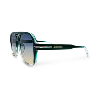 Green sunglasses with gradient lenses on a white background