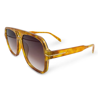 Brown sunglasses with a gradient lens on a white background