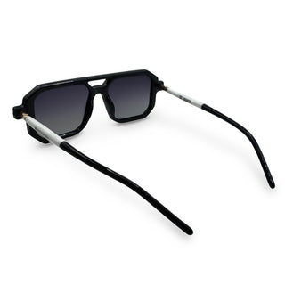 Black sunglasses with dark lenses on a white background