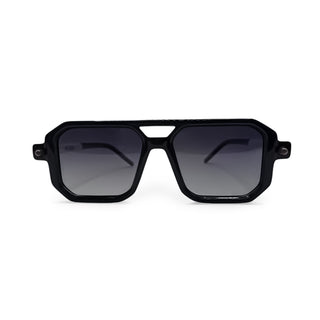 Black sunglasses with dark lenses on a white background