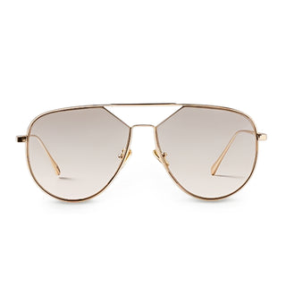 Gold-framed sunglasses with a white background