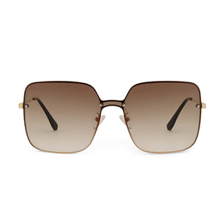 Sunglasses with a gradient brown lens on a white background