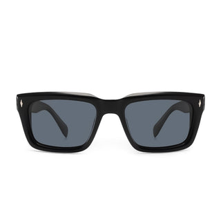 Black sunglasses with dark lenses on a white background