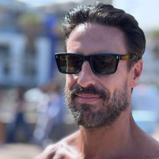 Man wearing sunglasses with a blurred background