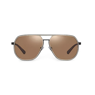 Aviator sunglasses with brown lenses on a white background