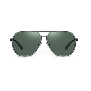 Aviator sunglasses with green lenses on a white background