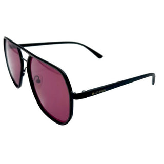 Black sunglasses with red lenses on a white background