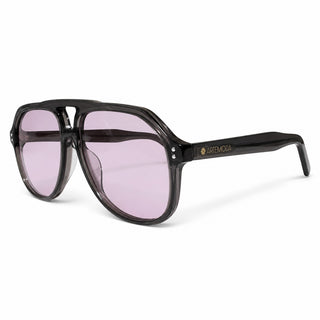 Aviator-style sunglasses with a thick grey frame and light pink tinted lenses. The brand name 'ARTEMODA' is printed in gold on the temple arm, set against a plain white background.
