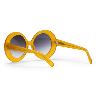 Yellow sunglasses with a white background