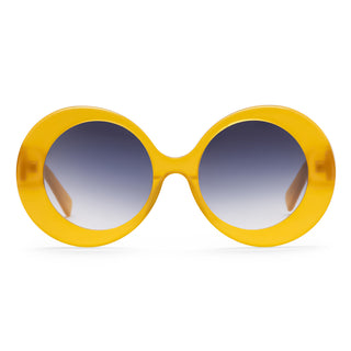 Yellow sunglasses with a white background