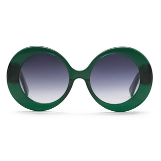 Green sunglasses with a gradient lens on a white background