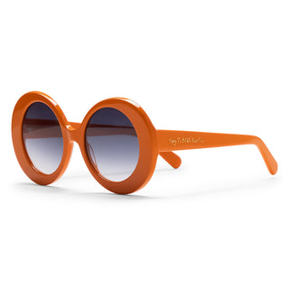 Orange sunglasses with a gradient lens on a white background