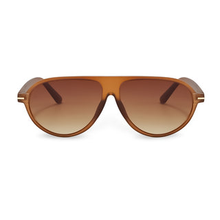 Brown sunglasses with a gradient lens on a white background