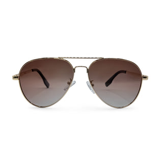 Children's Aviator sunglasses with gold frame and brown gradient lenses on a white background