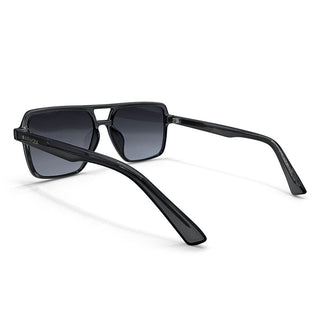 Black sunglasses with dark lenses on a white background