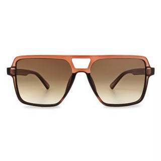 Brown sunglasses with a gradient lens on a white background