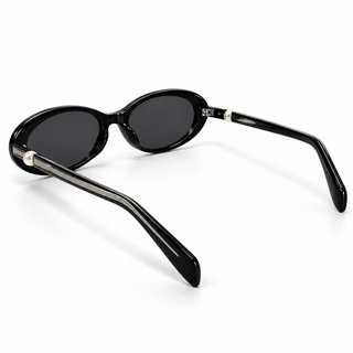 PERLINA Black Oval Sunglasses