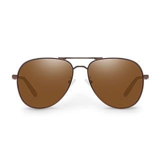 Aviator sunglasses with brown lenses on a white background