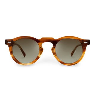 Round sunglasses with tortoiseshell frame on a white background