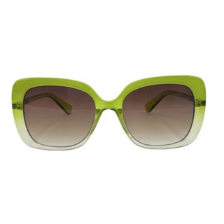 Green sunglasses with gradient lenses on a white background