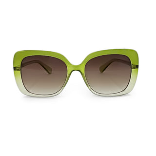 Green sunglasses with gradient lenses on a white background