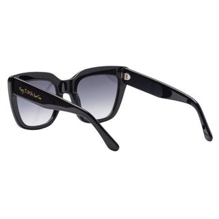 Black sunglasses with gradient lenses on a white background