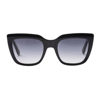 blue-black cat-eye sunglasses with gradient lenses on a white background